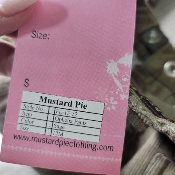 Mustard Pie NWT tan corduroy lace accent bell bottom adjustable pant 12 months - Picture 4 of 6